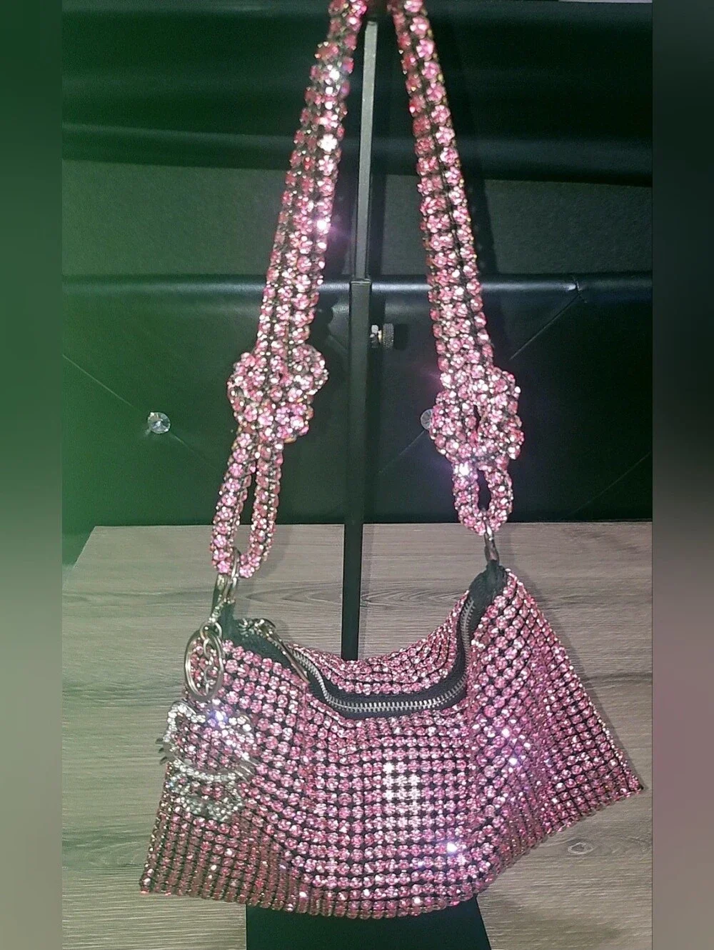 Urban Expressions Pink Rhinestone Purse W/ Hello Kitty Blinged out Keychain